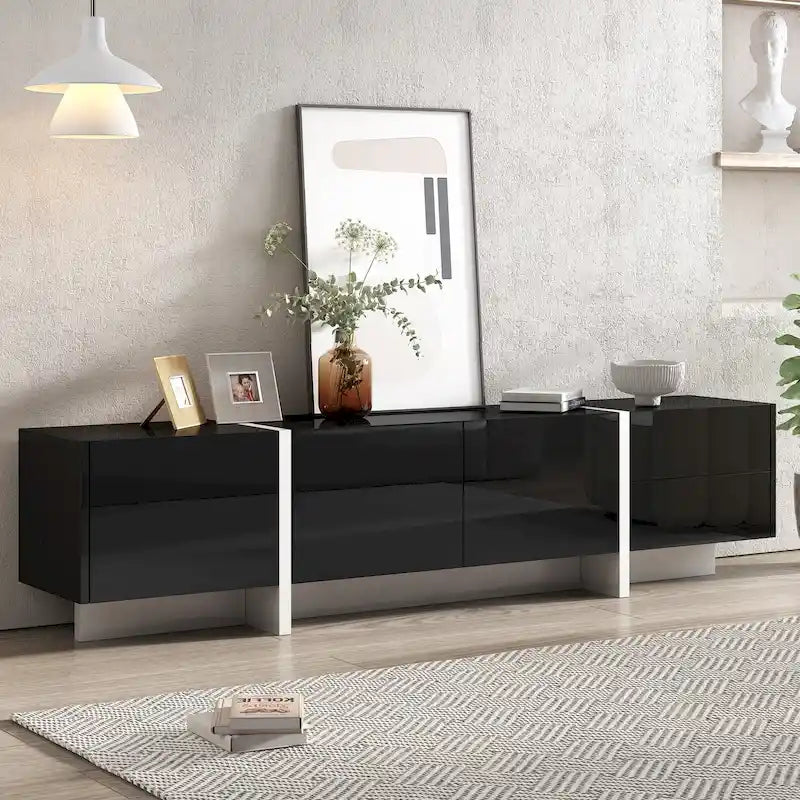 Meuble TV noir brillant 74,8 avec tiroirs pour téléviseurs de 80 po