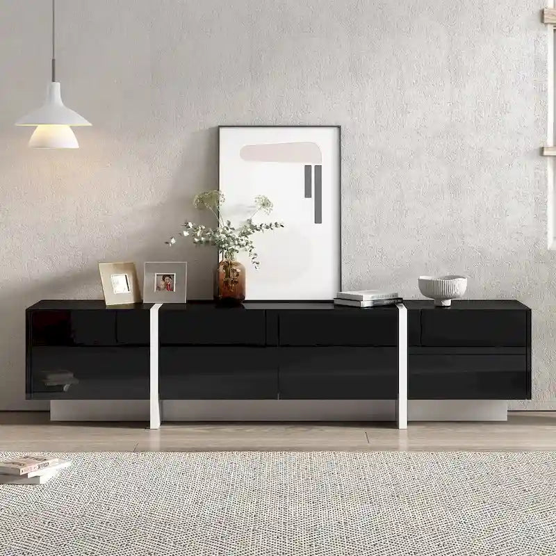 Meuble TV noir brillant 74,8 avec tiroirs pour téléviseurs de 80 po