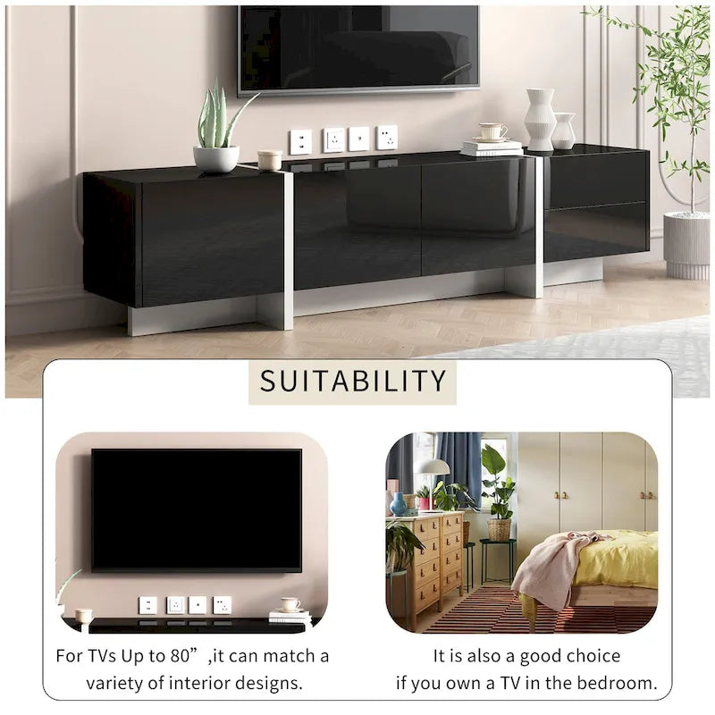 Meuble TV noir brillant 74,8 avec tiroirs pour téléviseurs de 80 po