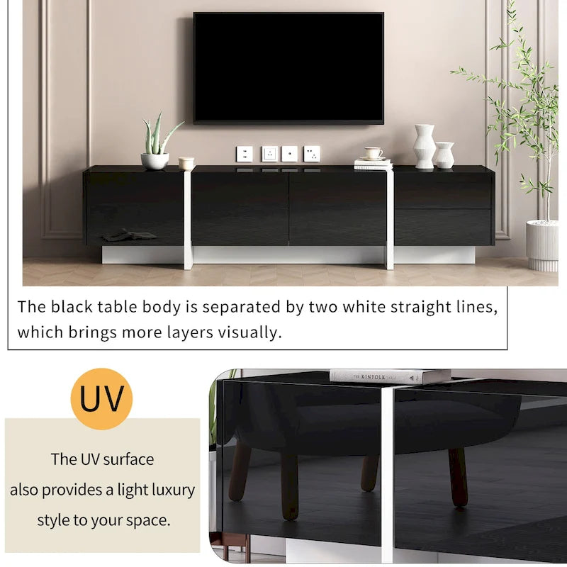 Meuble TV noir brillant 74,8 avec tiroirs pour téléviseurs de 80 po