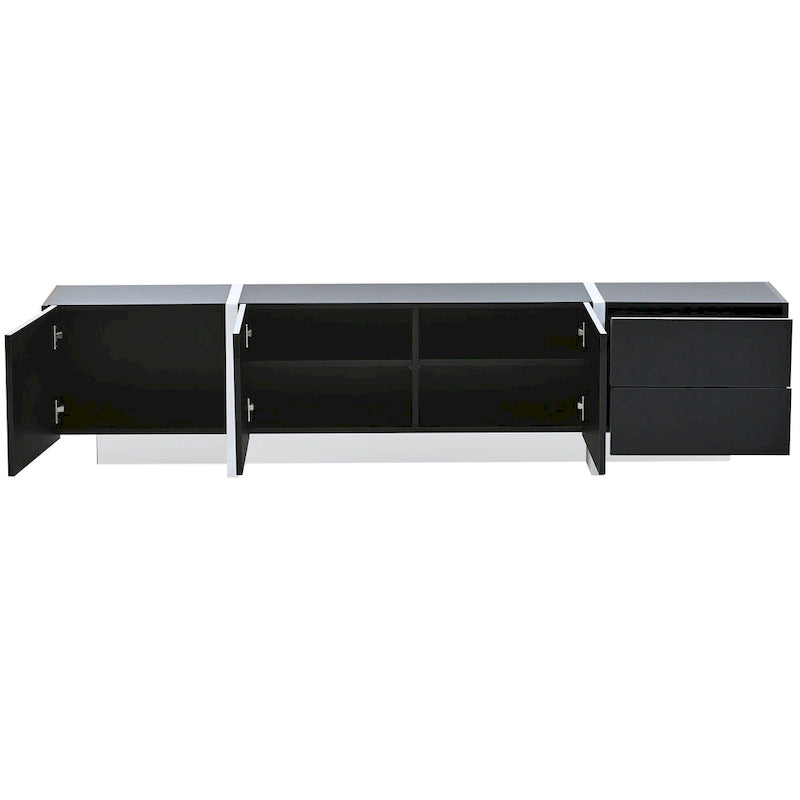 Meuble TV noir brillant 74,8 avec tiroirs pour téléviseurs de 80 po
