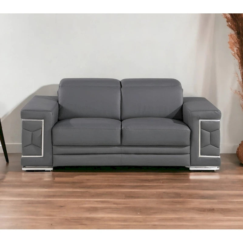 Causeuse 71" en cuir véritable gris et argent