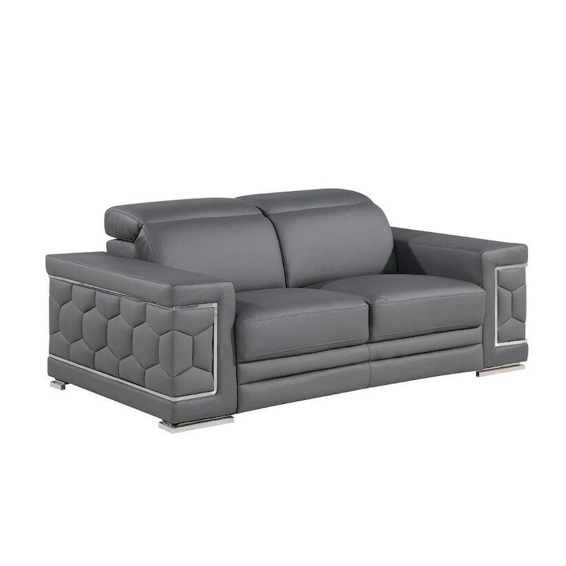 Causeuse 71" en cuir véritable gris et argent