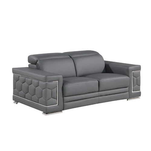Causeuse 71" en cuir véritable gris et argent