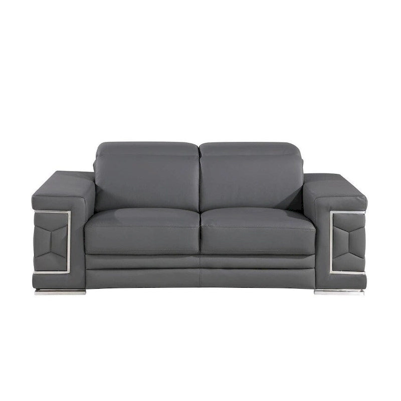 Causeuse 71" en cuir véritable gris et argent