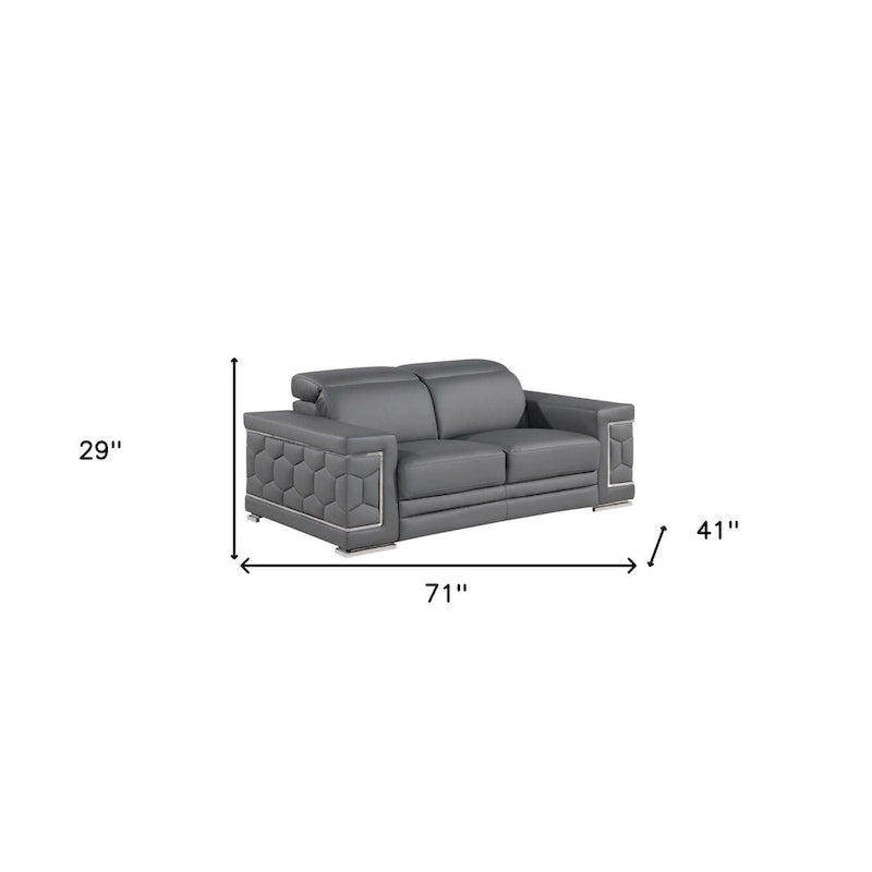 Causeuse 71" en cuir véritable gris et argent