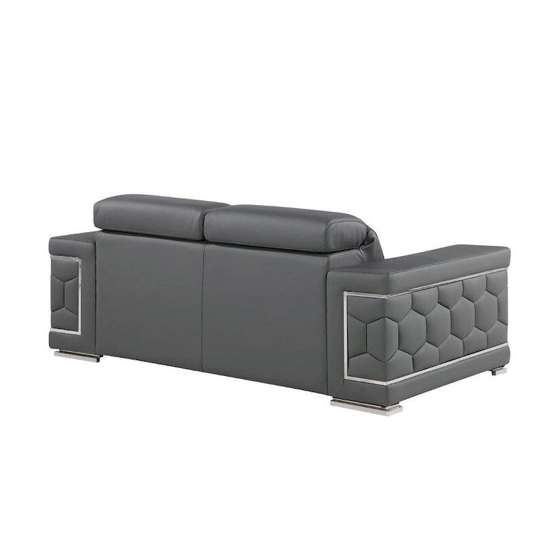 Causeuse 71" en cuir véritable gris et argent