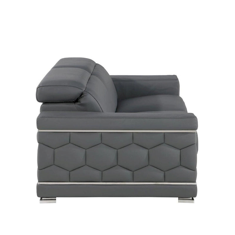 Causeuse 71" en cuir véritable gris et argent