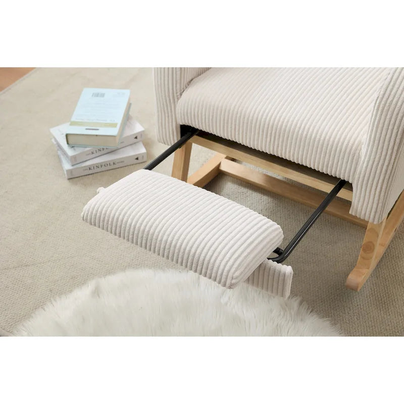 Fauteuil à bascule avec pieds en bois massif, planeur à bascule rembourré pour chambre de bébé, fauteuil confortable avec pochette latérale