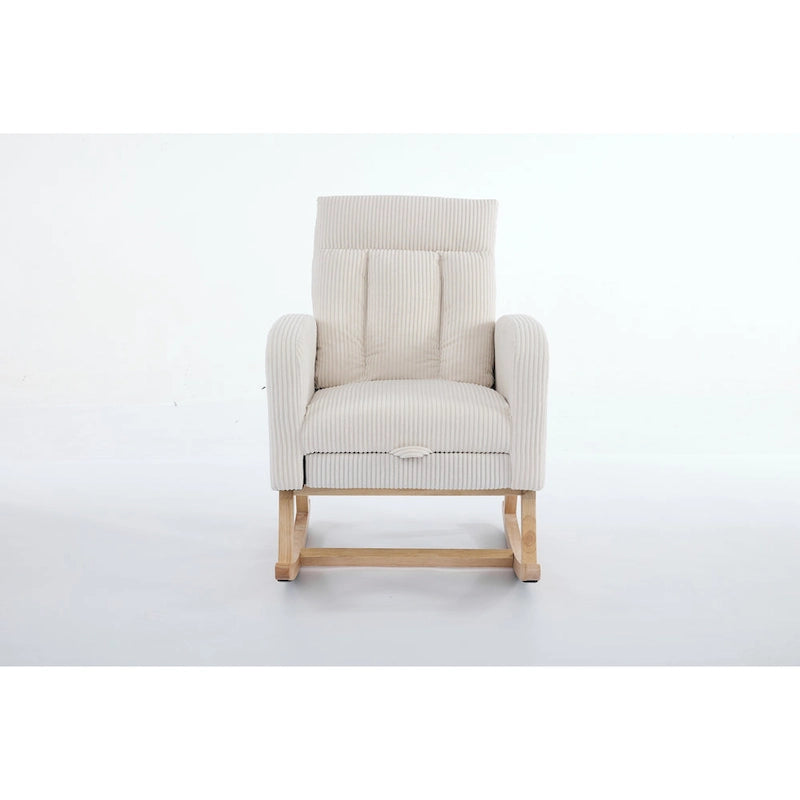 Fauteuil à bascule avec pieds en bois massif, planeur à bascule rembourré pour chambre de bébé, fauteuil confortable avec pochette latérale