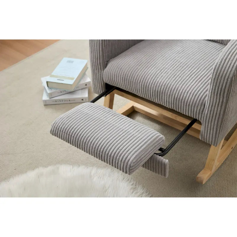 Fauteuil à bascule avec pieds en bois massif, planeur à bascule rembourré pour chambre de bébé, fauteuil confortable avec pochette latérale