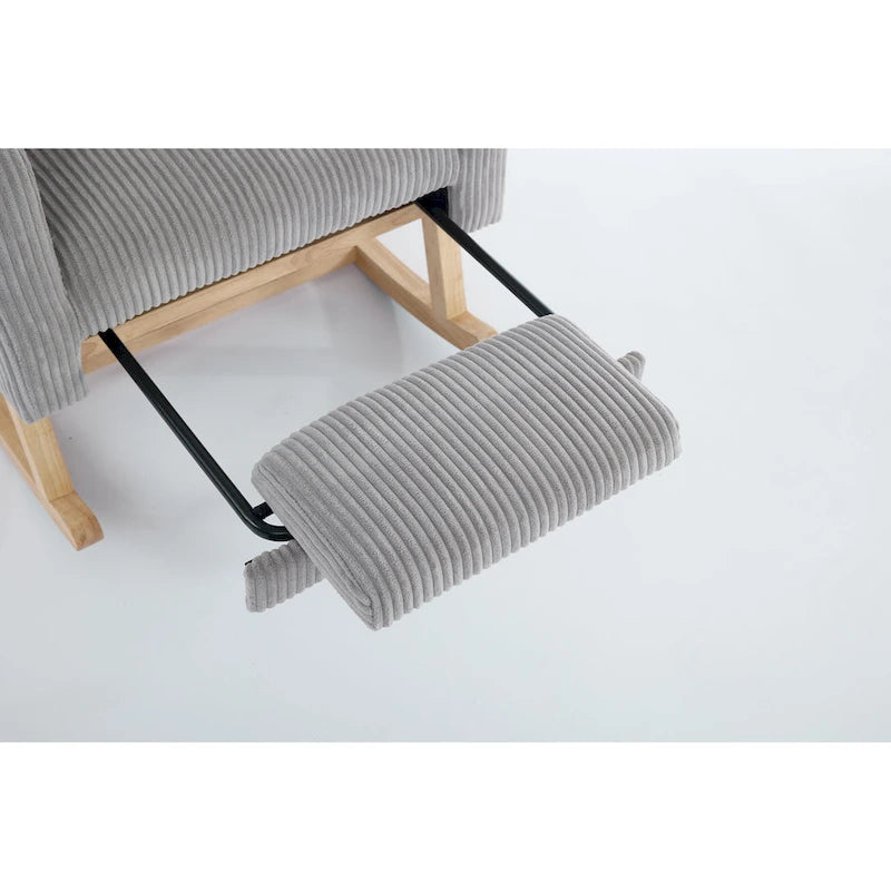 Fauteuil à bascule avec pieds en bois massif, planeur à bascule rembourré pour chambre de bébé, fauteuil confortable avec pochette latérale