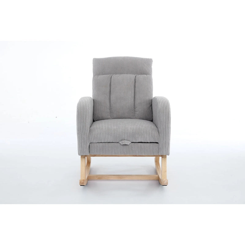 Fauteuil à bascule avec pieds en bois massif, planeur à bascule rembourré pour chambre de bébé, fauteuil confortable avec pochette latérale