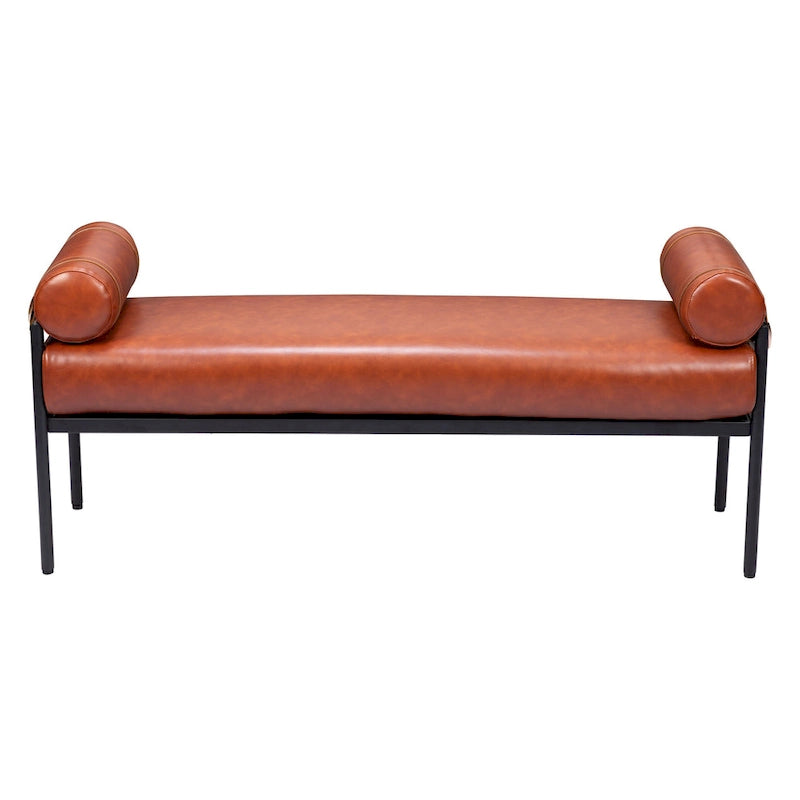 Banc rembourré en similicuir marron de 142 cm - 142 cm L x 63 cm H x 41 cm P