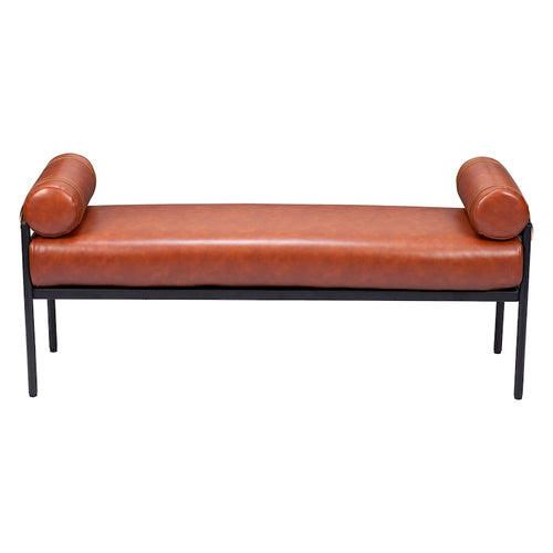 Banc rembourré en similicuir marron de 142 cm - 142 cm L x 63 cm H x 41 cm P
