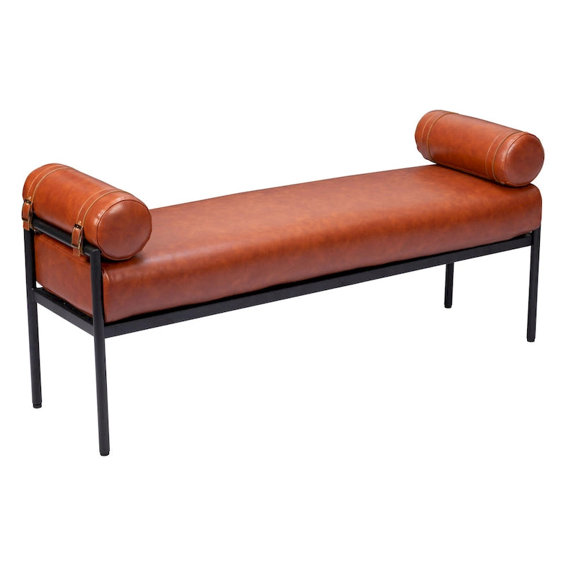 Banc rembourré en similicuir marron de 142 cm - 142 cm L x 63 cm H x 41 cm P