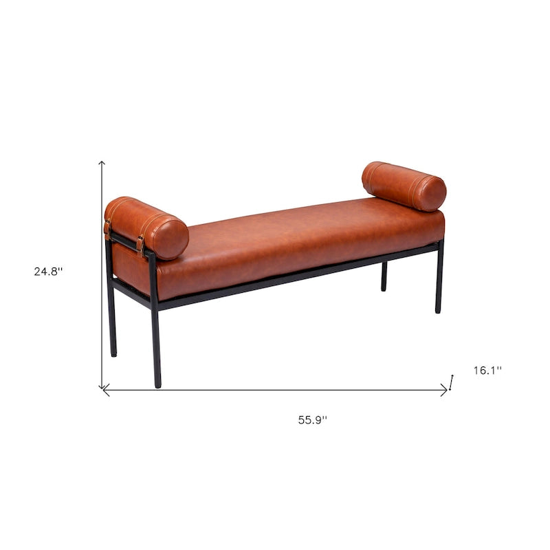 Banc rembourré en similicuir marron de 142 cm - 142 cm L x 63 cm H x 41 cm P