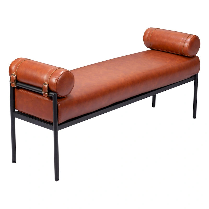 Banc rembourré en similicuir marron de 142 cm - 142 cm L x 63 cm H x 41 cm P