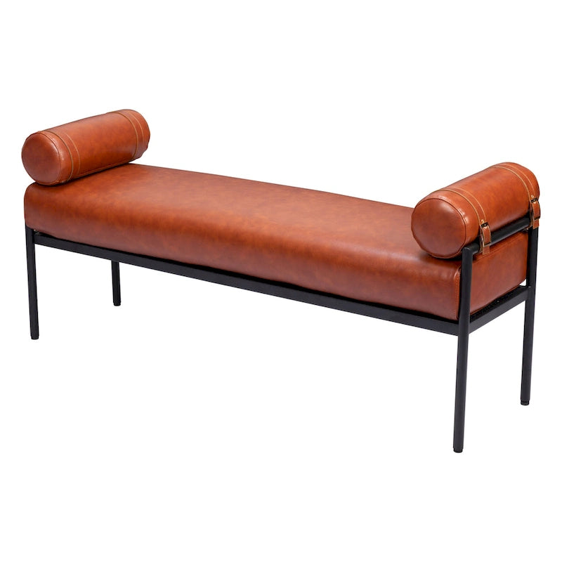 Banc rembourré en similicuir marron de 142 cm - 142 cm L x 63 cm H x 41 cm P