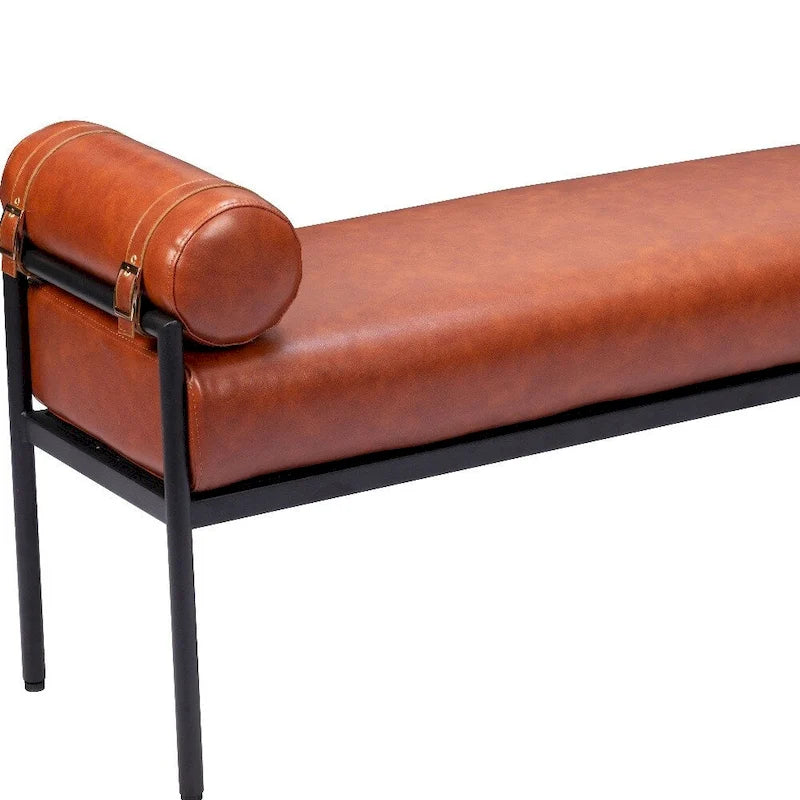 Banc rembourré en similicuir marron de 142 cm - 142 cm L x 63 cm H x 41 cm P