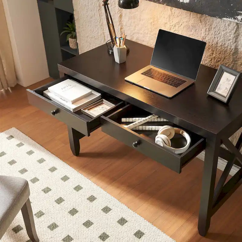 Bureau charmant avec deux tiroirs et pieds en X