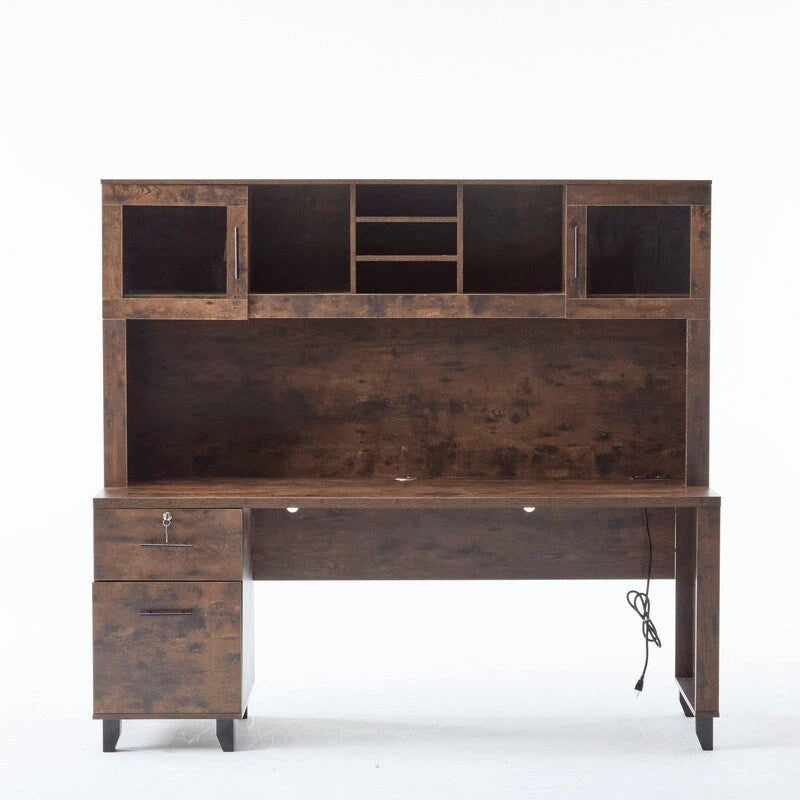Bureau d'ordinateur rustique moderne avec huche de rangement