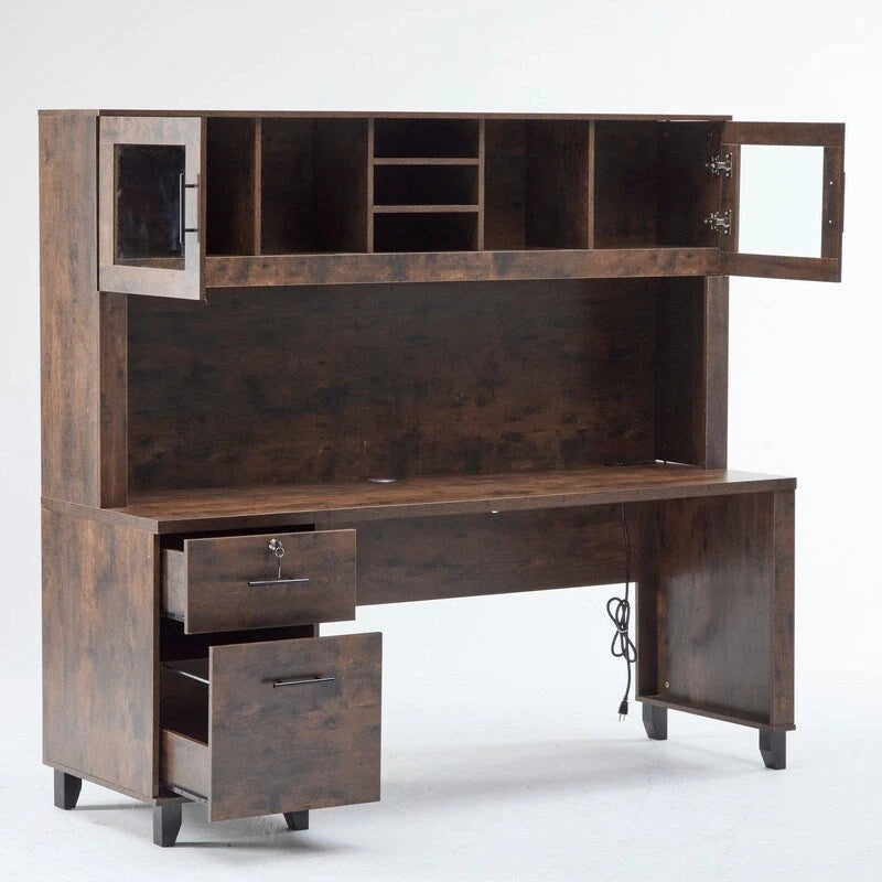 Bureau d'ordinateur rustique moderne avec huche de rangement