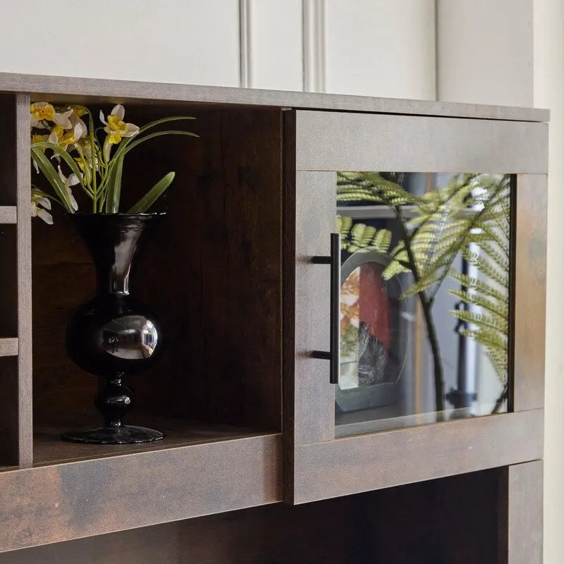 Bureau d'ordinateur rustique moderne avec huche de rangement