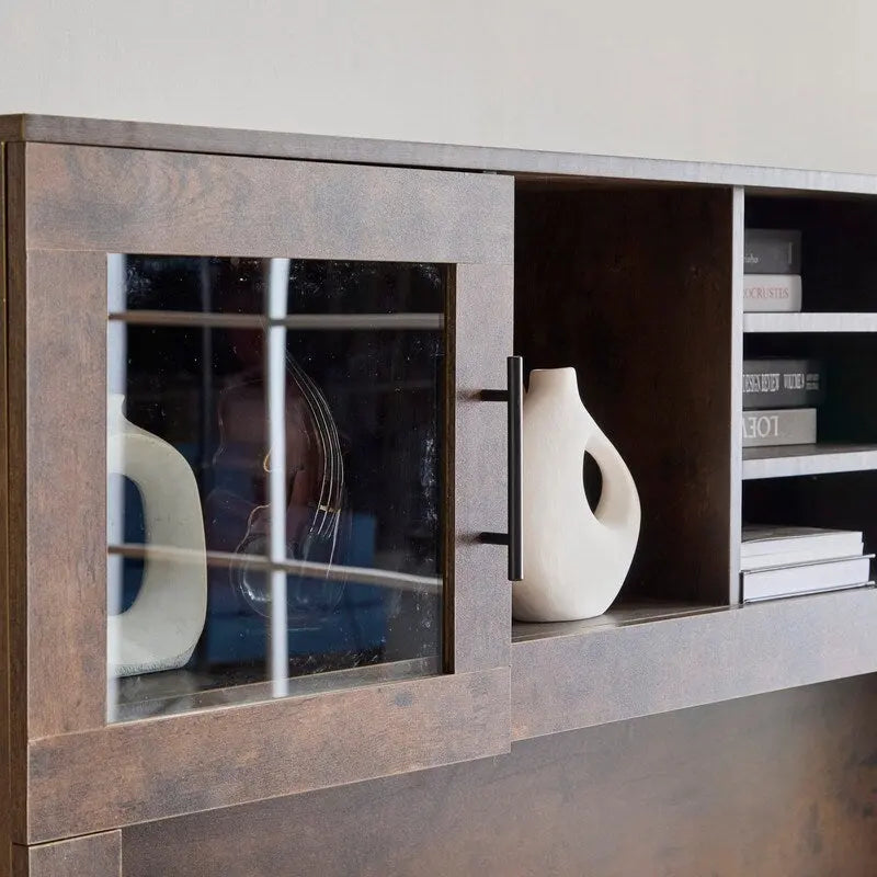 Bureau d'ordinateur rustique moderne avec huche de rangement