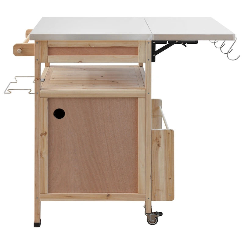 Chariot de cuisine d'extérieur 40,5" avec plateau en acier inoxydable, abattant, un tiroir, porte-serviettes, roulettes verrouillables