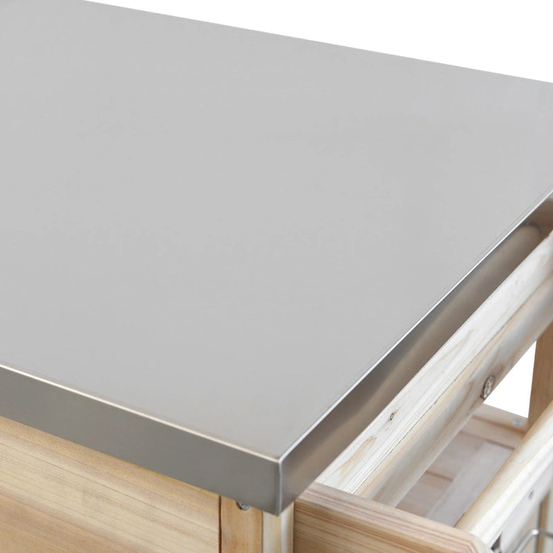 Chariot de cuisine d'extérieur 40,5" avec plateau en acier inoxydable, abattant, un tiroir, porte-serviettes, roulettes verrouillables