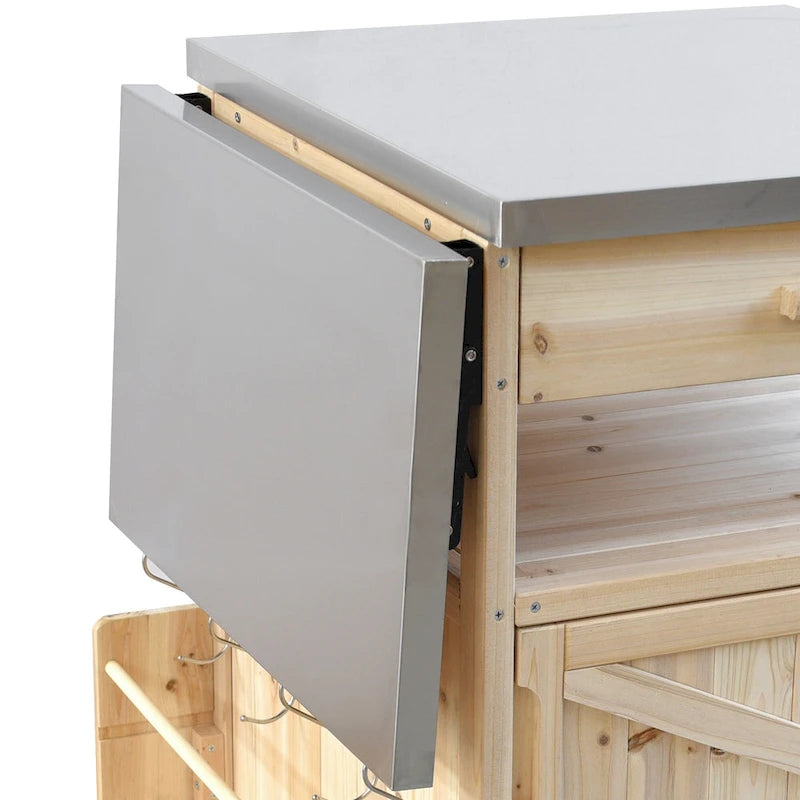 Chariot de cuisine d'extérieur 40,5" avec plateau en acier inoxydable, abattant, un tiroir, porte-serviettes, roulettes verrouillables