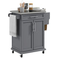 Îlot de cuisine sur roulettes, chariot de cuisine roulant avec comptoir en acier inoxydable, tiroir, porte-serviettes et porte-épices