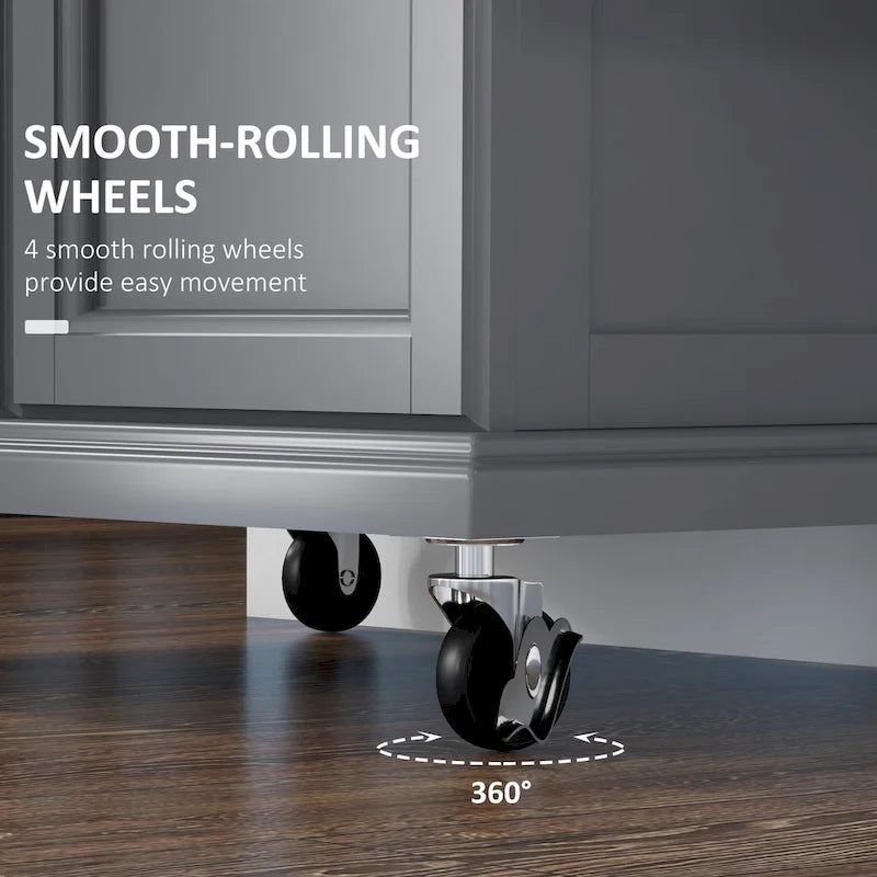 Îlot de cuisine sur roulettes, chariot de cuisine roulant avec comptoir en acier inoxydable, tiroir, porte-serviettes et porte-épices