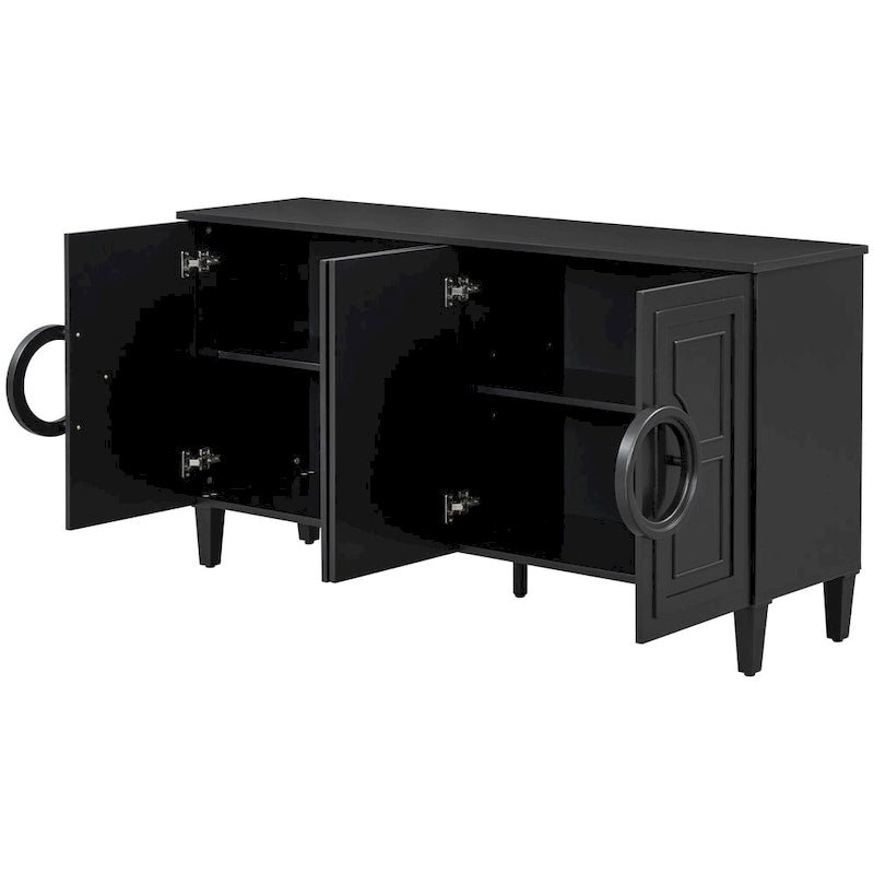 Console de 58,9 en MDF avec 4 portes, poignées en anneau et base à 5 pieds