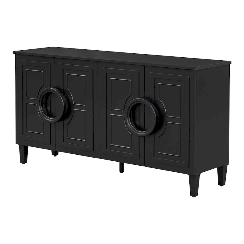 Console de 58,9 en MDF avec 4 portes, poignées en anneau et base à 5 pieds