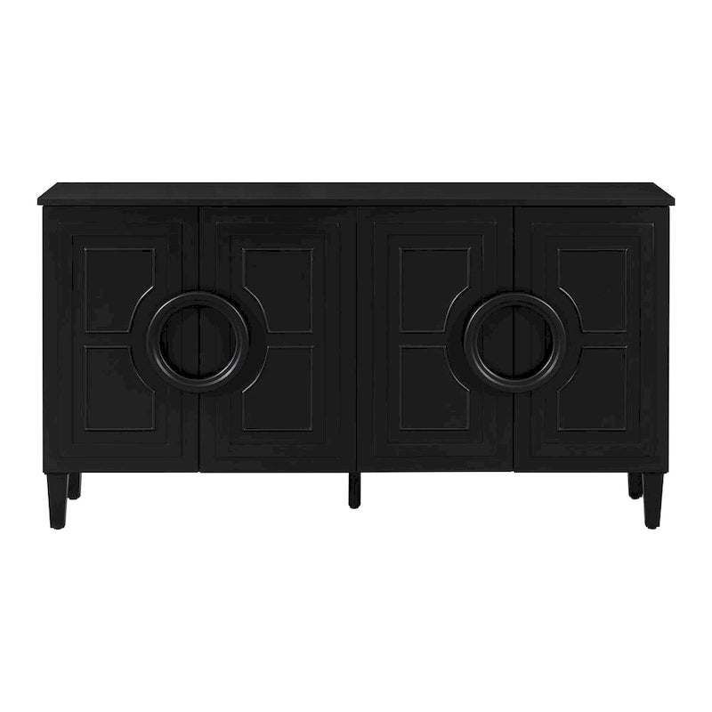 Console de 58,9 en MDF avec 4 portes, poignées en anneau et base à 5 pieds