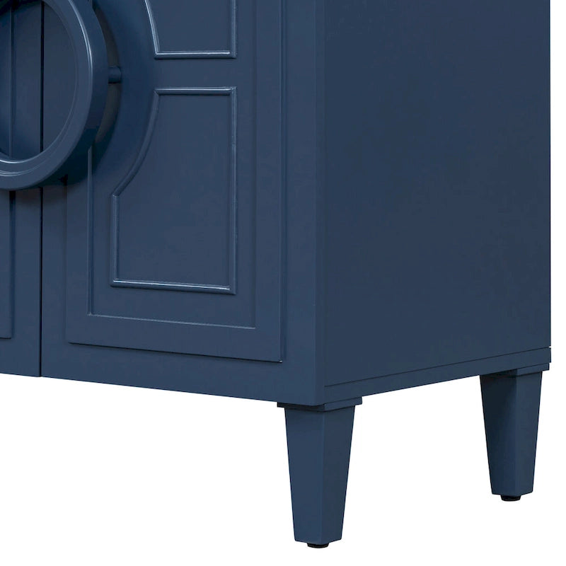 Console de 58,9 en MDF avec 4 portes, poignées en anneau et base à 5 pieds