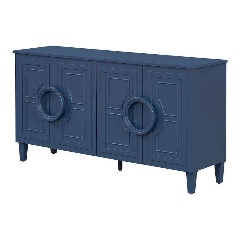 Console de 58,9 en MDF avec 4 portes, poignées en anneau et base à 5 pieds