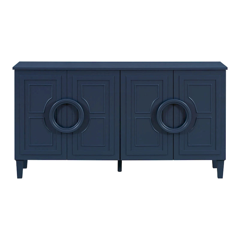Console de 58,9 en MDF avec 4 portes, poignées en anneau et base à 5 pieds