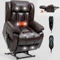 Fauteuil inclinable releveur électrique de taille moyenne en cuir véritable avec deux moteurs, massage 8 points et chauffage lombaire