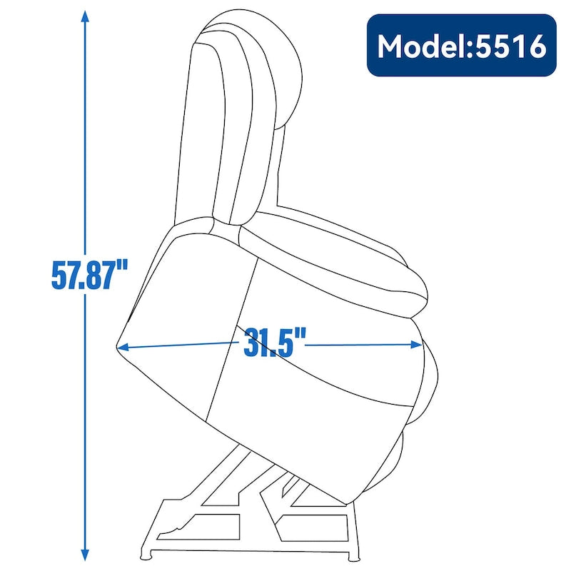 Fauteuil inclinable releveur électrique de taille moyenne en cuir véritable avec deux moteurs, massage 8 points et chauffage lombaire