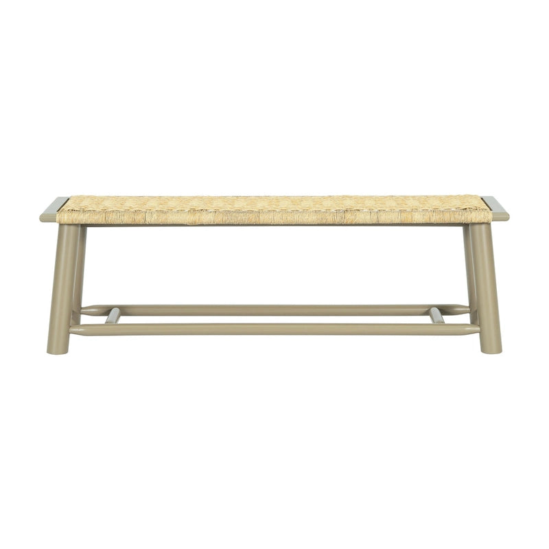 Banc Moderne Ferme en Rotin et Bois Massif - 150 cm Banc Intérieur et Extérieur Couvert Design Multifonctionnel