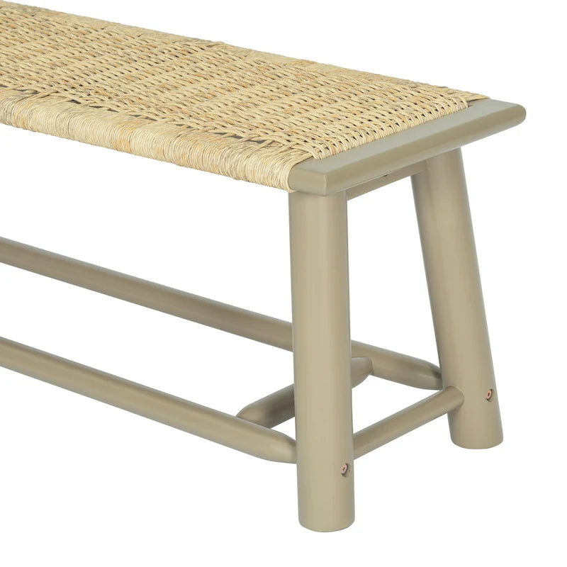 Banc Moderne Ferme en Rotin et Bois Massif - 150 cm Banc Intérieur et Extérieur Couvert Design Multifonctionnel