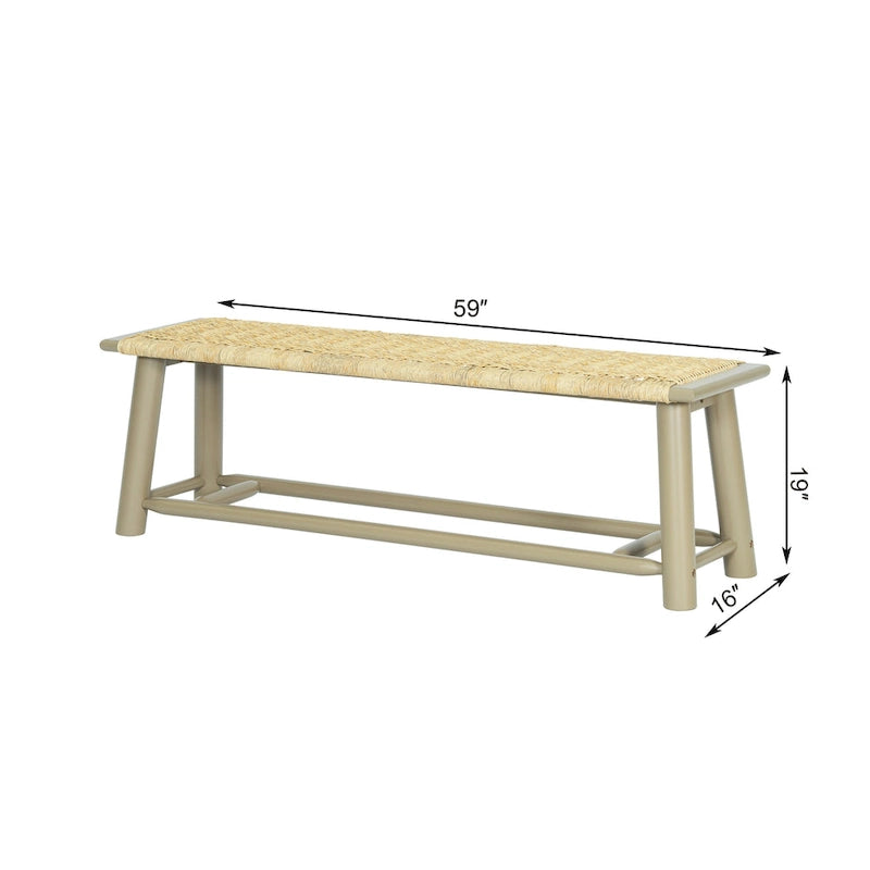 Banc Moderne Ferme en Rotin et Bois Massif - 150 cm Banc Intérieur et Extérieur Couvert Design Multifonctionnel
