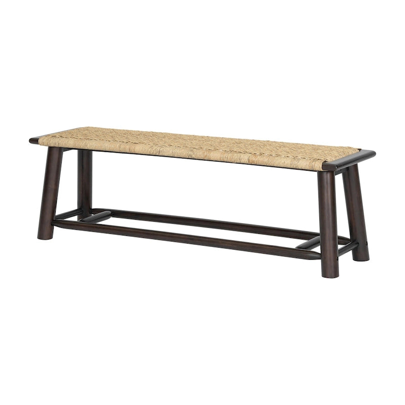 Banc Moderne Ferme en Rotin et Bois Massif - 150 cm Banc Intérieur et Extérieur Couvert Design Multifonctionnel