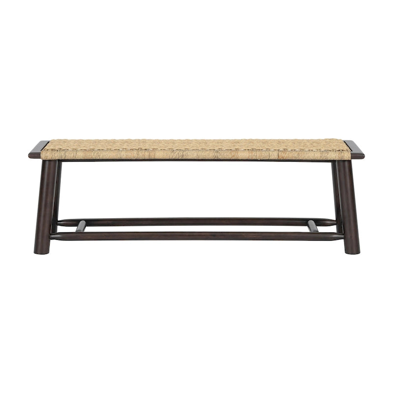Banc Moderne Ferme en Rotin et Bois Massif - 150 cm Banc Intérieur et Extérieur Couvert Design Multifonctionnel