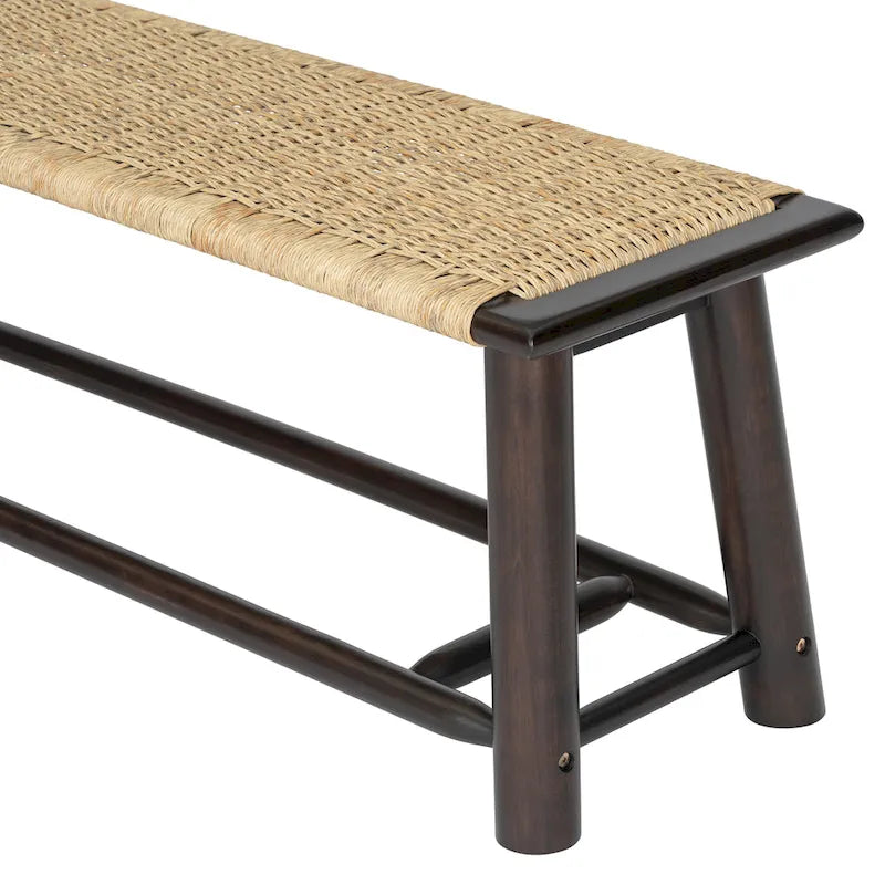 Banc Moderne Ferme en Rotin et Bois Massif - 150 cm Banc Intérieur et Extérieur Couvert Design Multifonctionnel