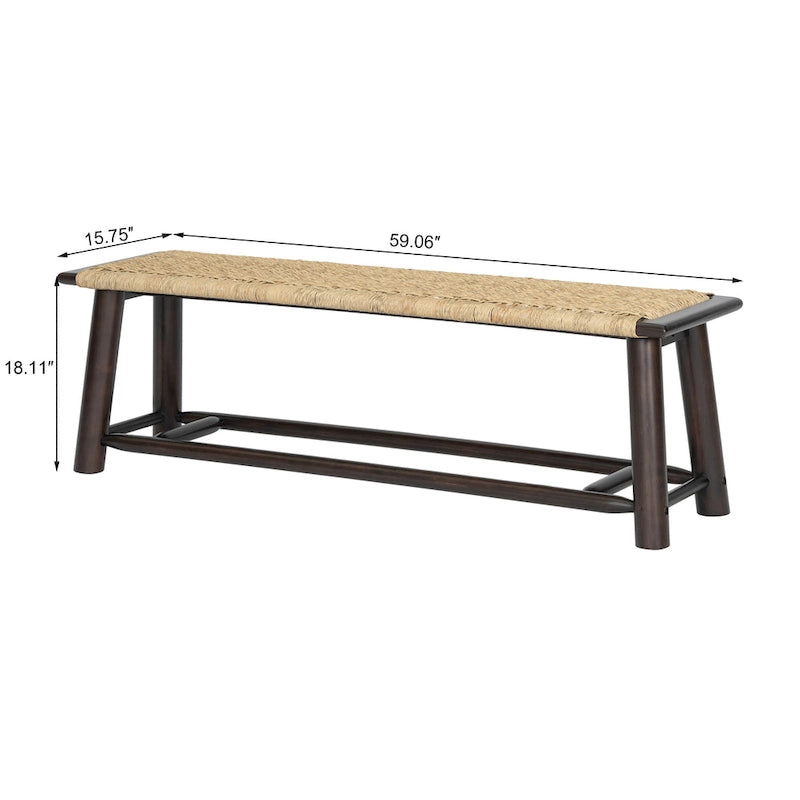 Banc Moderne Ferme en Rotin et Bois Massif - 150 cm Banc Intérieur et Extérieur Couvert Design Multifonctionnel
