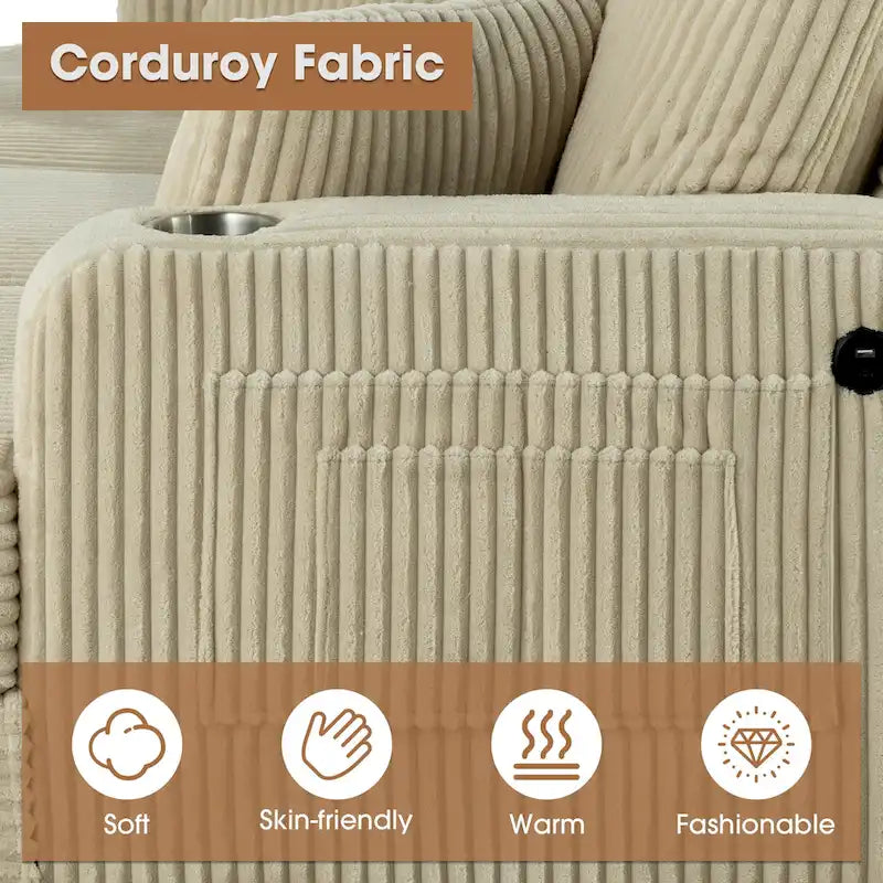 Canapé Loveseat Contemporain en Corduroy de 61 po avec 2 Coussins et Porte-gobelet